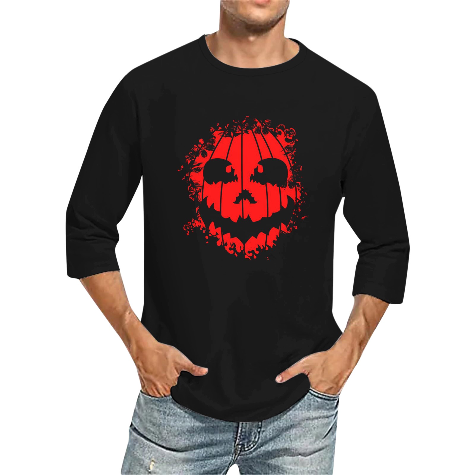 Men's 3D Printed T Shirts 3/4 Sleeve Round Neck Halloween Casual Large Size Tops - Bild 35 von 42